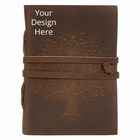 Dark Brown Customized Leather Diary Embossed with a Tree Design, Vintage Deckle Edge Paper for Sketching, Scrapbooking, Drawing, Writing
