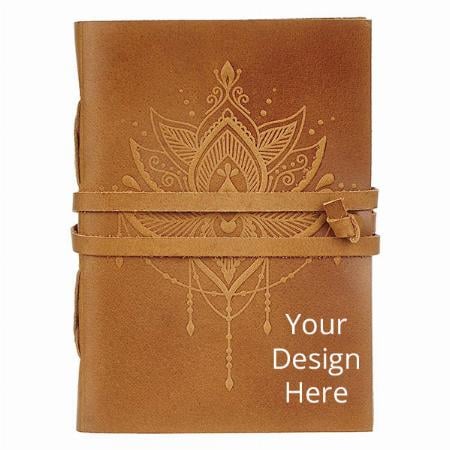 Brown Customized Leather Diary Embossed with Lotus Design, (7x5 inches, 200 pages/120 sheets)
