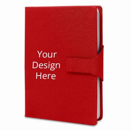 Red Customized A5 Size Diary Notebook 196 Ruled Pages Premium Fabric Cover with Magnetic Lock 80 GSM