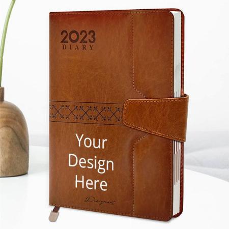 Brown Customized Leather Cover Executive Diary 2023 Daily Monthly Planner with Dates (Size 9.6 x 7.1 Inches, 80 GSM, 354 Pages)