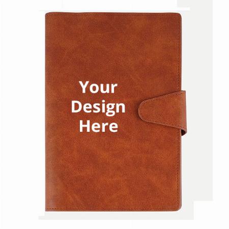 Brown Customized Premium PU Leather Executive Notebook Diary Magnet Button Closure I A5 I Undated I192 Ruled Pages I 80 GSM I Diary