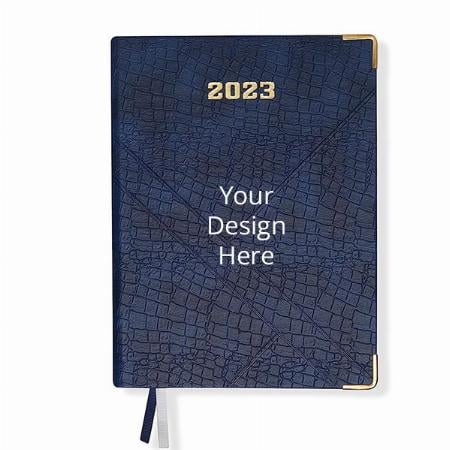 Blue Customized 2023 Dated Executive Diary Planner | B5 Size | One-Day-to-a-Page New Year Diary with Metal Corner &amp; Two Bookmarks | 360 pages
