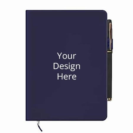 Dark Blue Customized Colored PU Leather Hard Bound A5 Notebook Diary