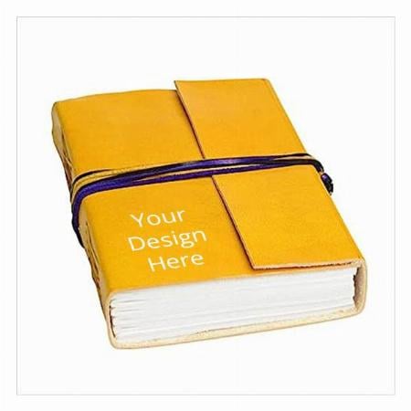 Yellow Customized Leather Unlined Pages Pocket Diary Leather Journal Handmade Sketchbook Writing Travel Notebook