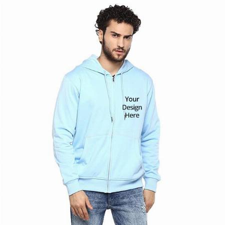 Sky Blue Customized Clothing Men's Cotton Hooded Sweatshirt