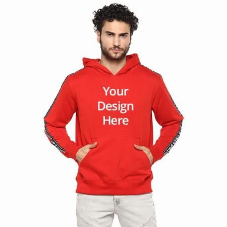 Red Customized Men's Poly Cotton Hooded Neck Hoodie