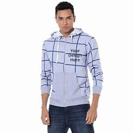 Grey Customized Men Checkered Casual Sweatshirt