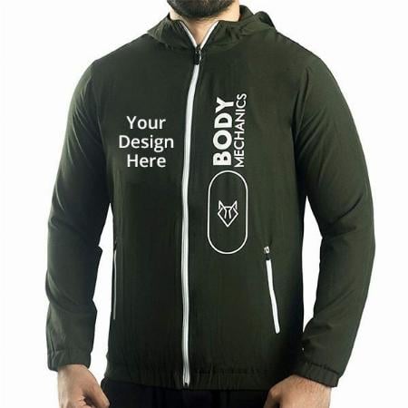 Olive Customized Casual Running Walking Full Sleeves Hoodie Zipper Skinny Fit Jacket For Men And Boys