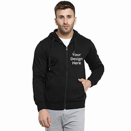 Black Customized Feel Good Plain Basic Black Color Hoodie With Zip For Men
