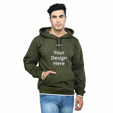 Military Green Customized Men's Acrylic Hooded Neck Sweatshirt