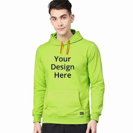 Neon Green Customized Men's Fleeced Hooded Neck Overhead Hoodie