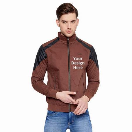 Brown Customized Men Solid Casual Bomber Jacket