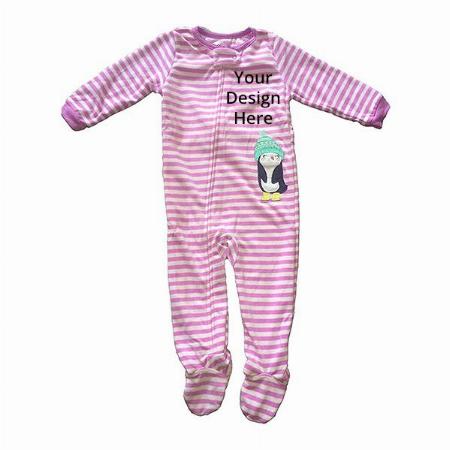 Pink Customized Kids Cute Fleece Zip-Up Sleep N Play Onesies Baby Boy Girl Winter Bodysuit Romper Coveralls (0-6 Months)