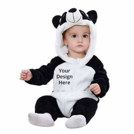 Black White Customized Unisex Baby Infant Kids Costume Flannel Jumpsuit Panda Style Outfits Snowsuit Hooded Romper Outwear (12-18 Months)