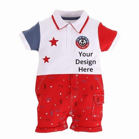 Red Customized 100% Pure Cotton Half Sleeves Rompers/Bodysuit/Sleepsuit For Baby Boys (6-9 Months)