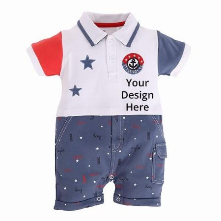 Navy Customized 100% Cotton Half Sleeve Romper For Baby-Boys