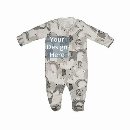 Grey Customized Newborn Baby Front Open Long Sleeve 100% Cotton Unisex Sleep Suit/Romper (6-9 Months)