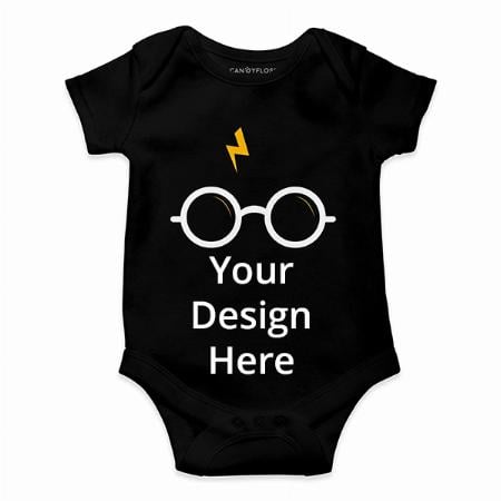 Black Customized 100% Cotton Romper/Onesie/Bodysuit For Baby Boys And Girls (3-6 Months)