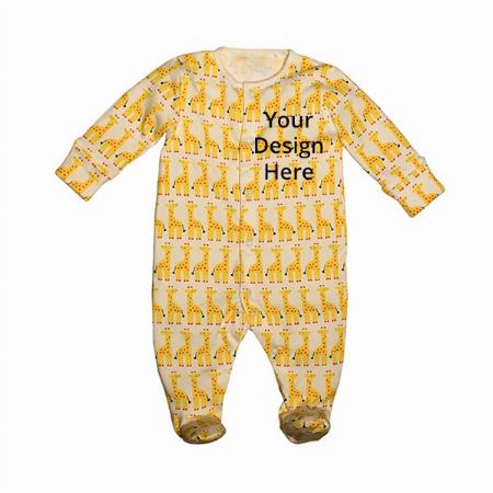 Yellow Customized Newborn Baby Front Open Long Sleeve 100% Cotton Unisex Sleep Suit/Romper/Jumpsuit (0-3 Months, La Girafe)