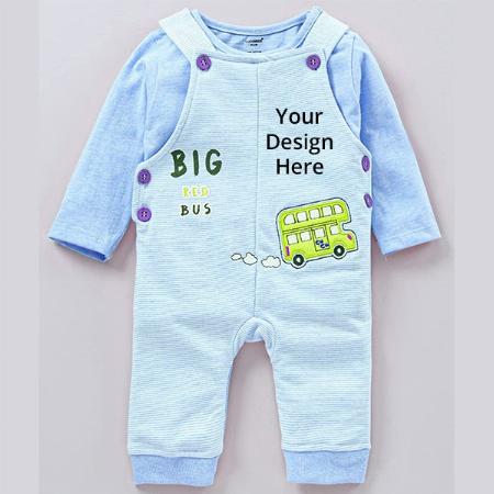 Blue Customized Dungaree &amp; Romper For Baby Girls Party Printed Pure Cotton (6-12 Months)