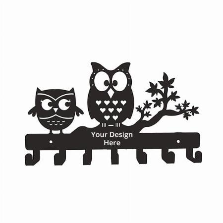 Black Customized Owl Duo Steel Metal 7 Hooks Key/Medal/Leash Hanger ( Size 27 X 15.5 X 2.5 cm , 1.5 mm Thickness)
