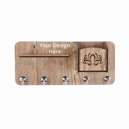 Beige Customized Decorative Wall Shelves for Keys WS_Side-Pocket Big Key Holder | Hooks Rack/Holder for Kitchen Utensil | Wall Mounted Key Holder Key Rack Key Hanger | Wall Mount Stylish Wooden Shelves