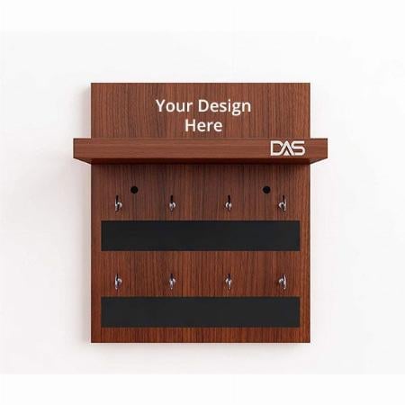 Brown Customized Wall Mounted Home Décor Key Chain Holder/Key Hooks Organizer with Wall Shelf Display Rack Classic Walnut