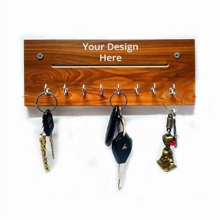 Brown Customized Wood Wall Hanging Wall Mounted Key Holder with Eight Hooks for Wall for Home &amp; Office