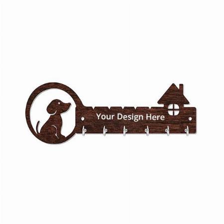 Multicoloured Customized Dog Model MDF Wooden Wall Mount Key Holder with 6 Hooks for Home Living Room Office Key Hanger (25cm x 9cm)