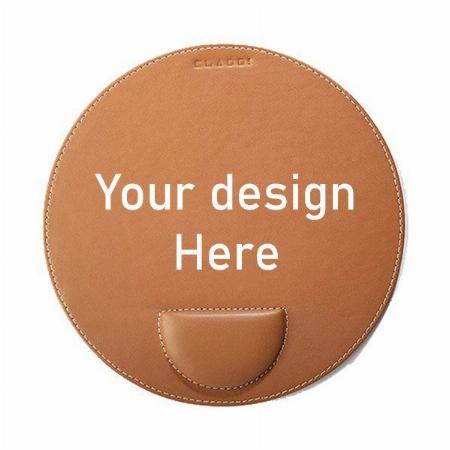 Brown Customized Vegan Leather Mouse Pad with Wrist Rest, Non-Slip Backing, Waterproof, Stitched Edge, Handmade, Eco-Friendly, Home