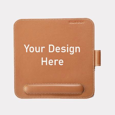 Brown Customized Vegan Leather Mouse Pad with Pen Loop, Non-Slip Backing, Waterproof, Stitched Edge, Handmade, Eco-Friendly