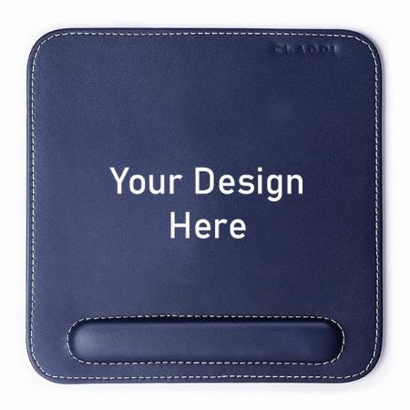 Blue Customized Vegan Leather Mouse Pad with Wrist Rest, Non-Slip Backing, Waterproof, Stitched Edge, Handmade, Eco-Friendly (Pack of 2)