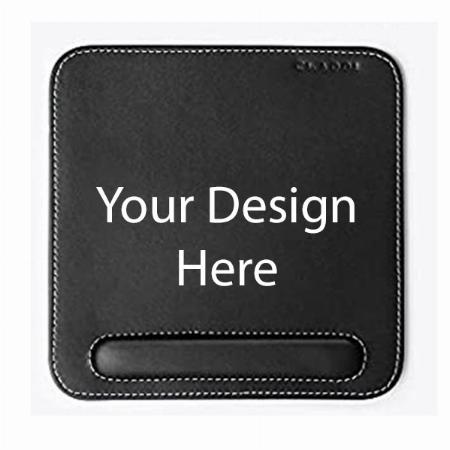 Black Customized Vegan Leather Mouse Pad with Wrist Rest, Non-Slip Backing, Waterproof, Stitched Edge, Handmade, Eco-Friendly (Pack of 4)
