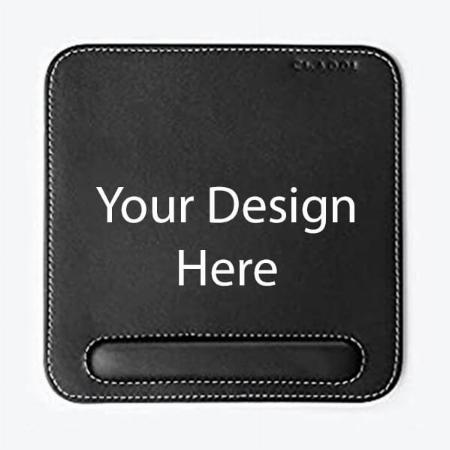 Black Customized Vegan Leather Mouse Pad with Wrist Rest, Non-Slip Backing, Waterproof, Stitched Edge, Handmade, Eco-Friendly (Pack of 2)
