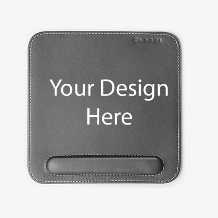 Grey Customized Vegan Leather Mouse Pad with Wrist Rest, Non-Slip Backing, Waterproof, Stitched Edge, Handmade, Eco-Friendly