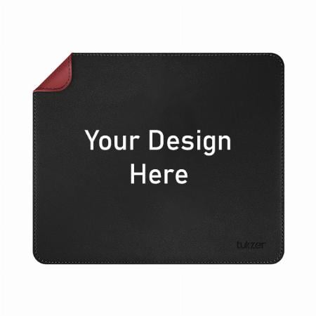 Black and Red Customized Vegan PU Leather Mouse Pad for Laptop Notebook Gaming Computer | Smooth Reversible Dual Color Splash Proof Anti Fray Stitched Edges Anti Skid Mousepad (Size - 9.8 X 8.2 Inch)