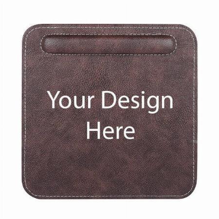 Brown Customized Vegan Leather Mouse Pad with Wrist Rest, Non-Slip Backing, Waterproof, Stitched Edge, Handmade, Eco-Friendly