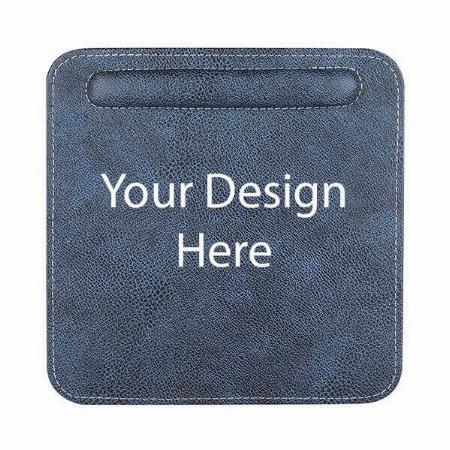 Blue Customized Vegan Leather Mouse Pad with Wrist Rest, Non-Slip Backing, Waterproof, Stitched Edge, Handmade, Eco-Friendly