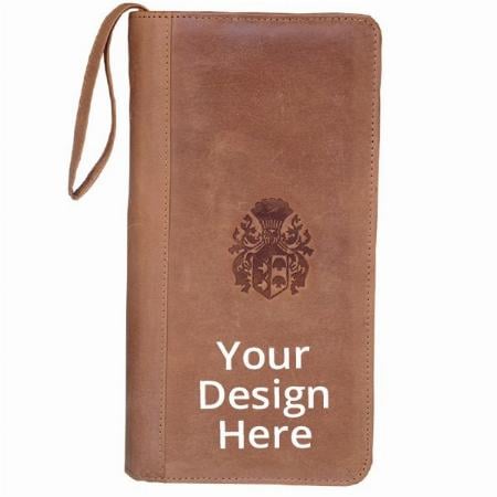 Brown Customized Leather Travel Passport Cover Cum Document Holder / Cheque Holder