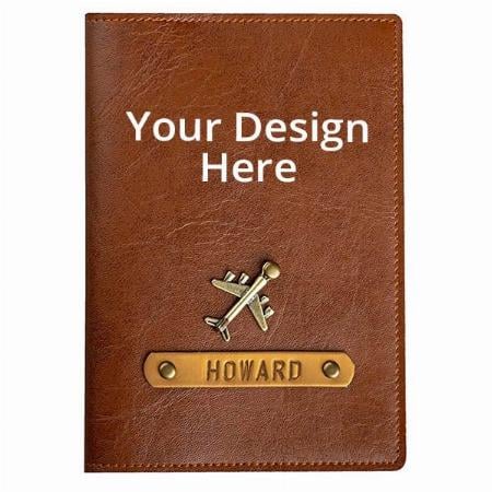 Brown Customized Leather Unisex Passport Cover