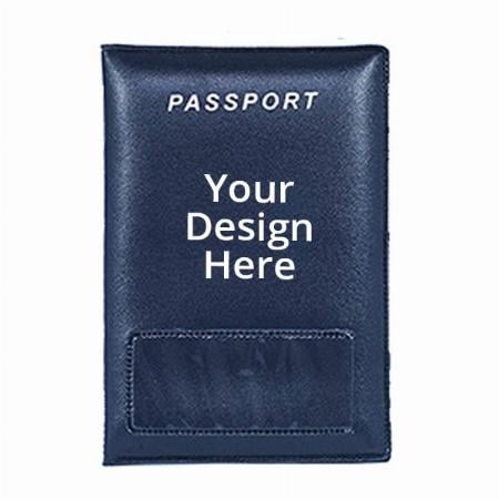 Blue Customized Leather Passport Cover for Men &amp; Women (14 x 9.5 cm)