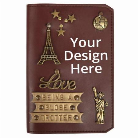 Brown Customized Unisex Passport Cover (Globe Trotter Quote)