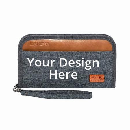 Grey Customized Easy Hand Strap Nylon RFID Blocking Travel Wallet Family Passport Holder Cover