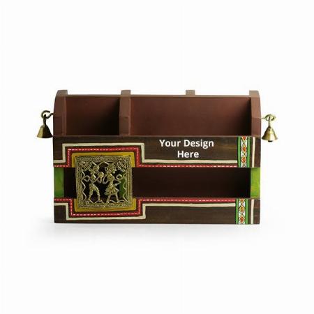 Brown Customized Hand-Painted Wooden Pen Stand Card Holder Table Organiser