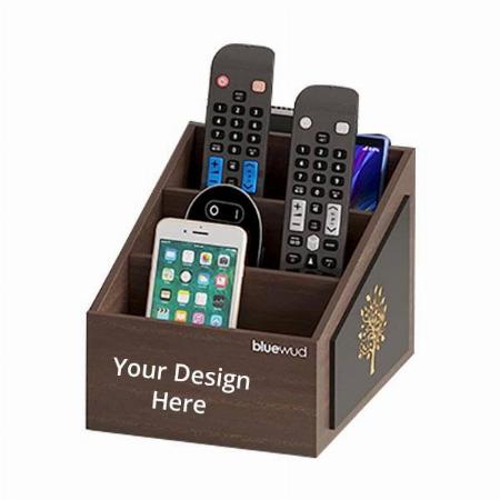 Dark Brown Customized Wooden Multi Compartment Remote Holder, Desk Organizer Stand