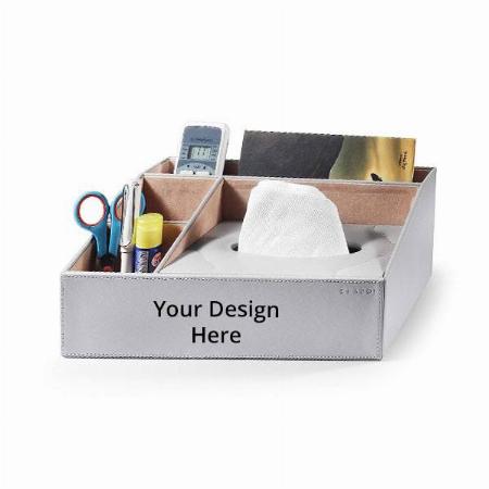 Light Grey Customized Faux Leather Organiser/Storage Box for Desk Stationery Supplies Ideal for Use Home | Office | Kitchen | Makeup/Paper/Memo/Phone/Card Holder