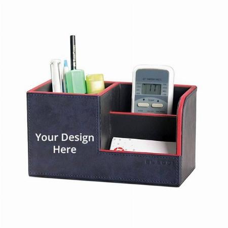 Blue Customized Compact Desk Organiser Faux Leather Rectangular Stylish Design Use for Storage | Home | Office | Kitchen | Make Up | Card | Mobile | Stationary | Desk Supplies