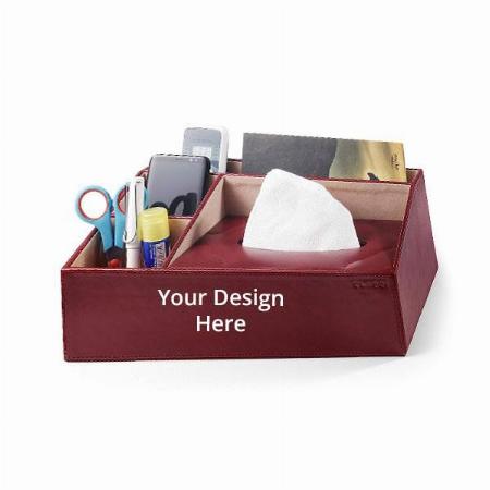Maroon Customized Faux Leather Organiser/Storage Box for Desk Stationery Supplies Ideal for Home | Office | Kitchen | Makeup