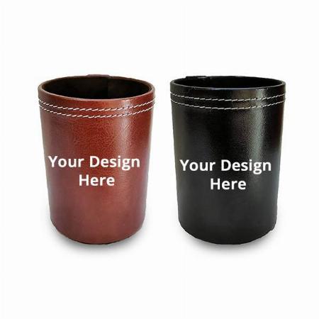 Black Brown Customized Pen Pencil Stand, Pack of 2 Leather Pen Stand, Pen Pencil Holder Table Desk Organizer for Home Office, Combo