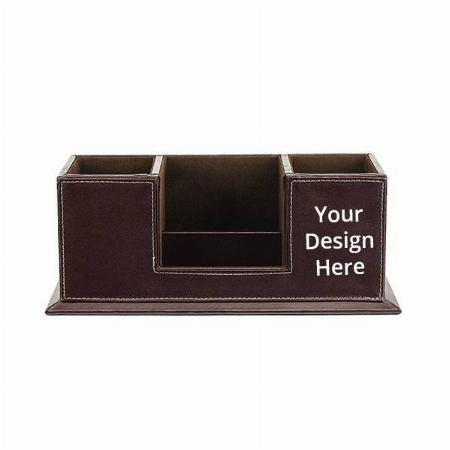 Brown Customized Leather Desk Organizer Tray| 4 Compartment for Multi-Functional, Office, Study Table, Bedside Tray, Cosmetic Organizer Tray